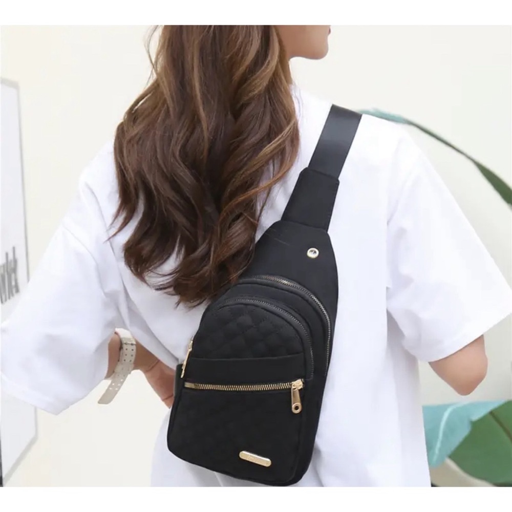 Black Quilted Sling Backpack